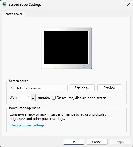 "Screen Saver Settings" dialog box
